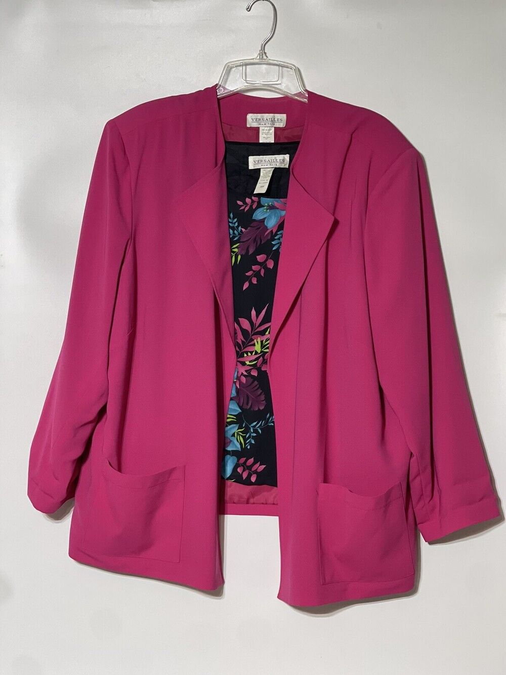 Vintage 80s Womens Plus 30W 2 Piece Blazer Floral Top Tropical Shoulder Pads